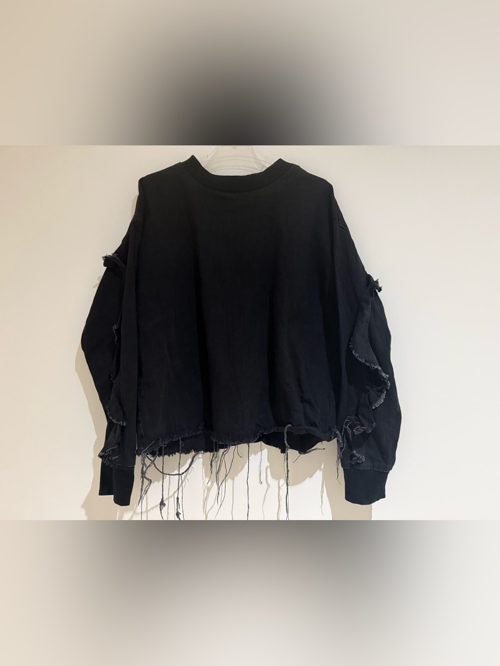 Zara Black Distressed Cropped Sweatshirt, Size S